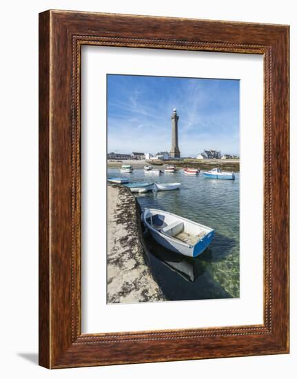 Lighthouse with pier and boats, Penmarch, Finistere, Brittany, France, Europe-Francesco Vaninetti-Framed Photographic Print