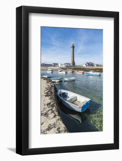 Lighthouse with pier and boats, Penmarch, Finistere, Brittany, France, Europe-Francesco Vaninetti-Framed Photographic Print