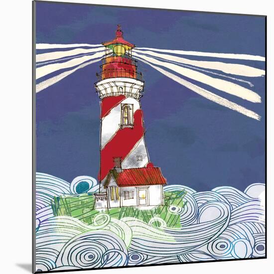 Lighthouse2A    dark sky, turbulent water, rough seas, little house-Robbin Rawlings-Mounted Art Print