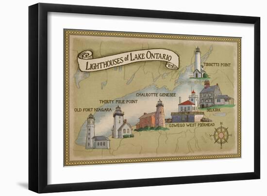 Lighthouses of Lake Ontario-Lantern Press-Framed Premium Giclee Print