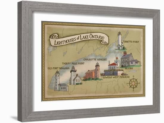 Lighthouses of Lake Ontario-Lantern Press-Framed Art Print