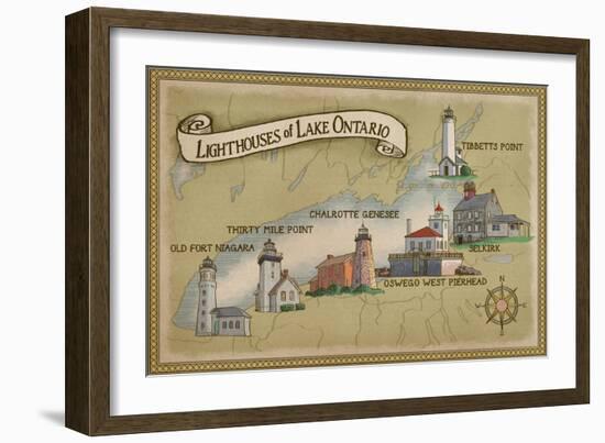 Lighthouses of Lake Ontario-Lantern Press-Framed Art Print