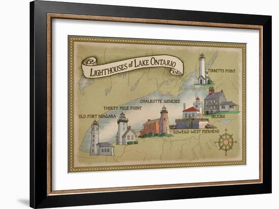 Lighthouses of Lake Ontario-Lantern Press-Framed Art Print