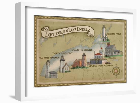 Lighthouses of Lake Ontario-Lantern Press-Framed Art Print