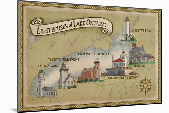 Lighthouses of Lake Ontario-Lantern Press-Mounted Art Print