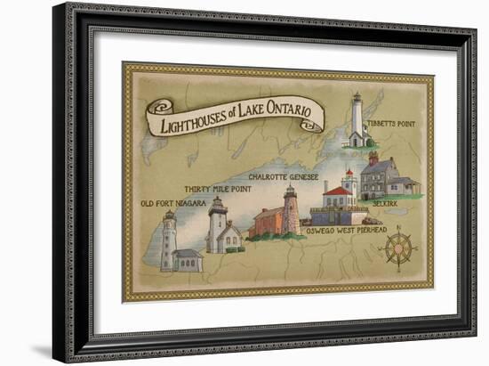 Lighthouses of Lake Ontario-Lantern Press-Framed Art Print