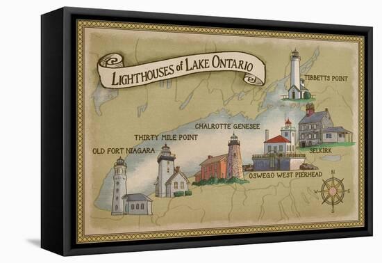 Lighthouses of Lake Ontario-Lantern Press-Framed Stretched Canvas