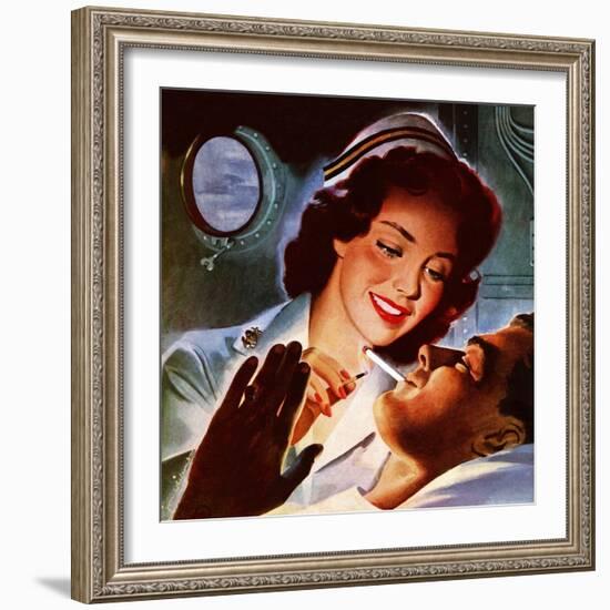 "Lighting His Cigarette," October 23, 1943-Jon Whitcomb-Framed Giclee Print