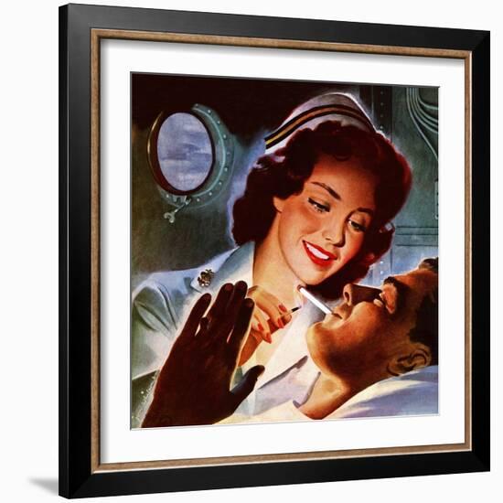 "Lighting His Cigarette," October 23, 1943-Jon Whitcomb-Framed Giclee Print