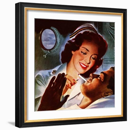 "Lighting His Cigarette," October 23, 1943-Jon Whitcomb-Framed Giclee Print