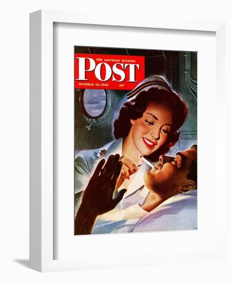 "Lighting His Cigarette," Saturday Evening Post Cover, October 23, 1943-Jon Whitcomb-Framed Giclee Print