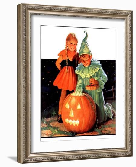 "Lighting the Pumpkin,"November 3, 1934-Eugene Iverd-Framed Giclee Print