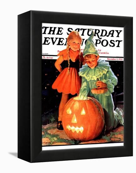 "Lighting the Pumpkin," Saturday Evening Post Cover, November 3, 1934-Eugene Iverd-Framed Premier Image Canvas