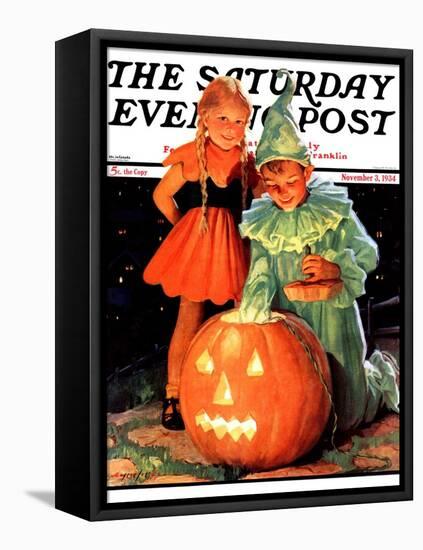 "Lighting the Pumpkin," Saturday Evening Post Cover, November 3, 1934-Eugene Iverd-Framed Premier Image Canvas