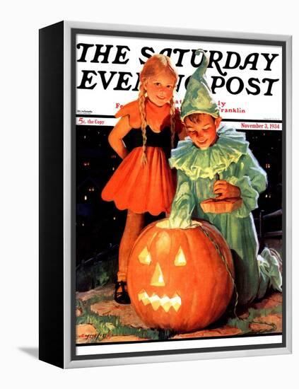 "Lighting the Pumpkin," Saturday Evening Post Cover, November 3, 1934-Eugene Iverd-Framed Premier Image Canvas