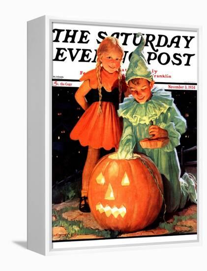 "Lighting the Pumpkin," Saturday Evening Post Cover, November 3, 1934-Eugene Iverd-Framed Premier Image Canvas