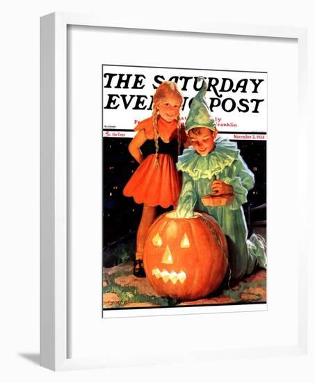 "Lighting the Pumpkin," Saturday Evening Post Cover, November 3, 1934-Eugene Iverd-Framed Giclee Print