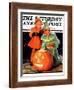 "Lighting the Pumpkin," Saturday Evening Post Cover, November 3, 1934-Eugene Iverd-Framed Giclee Print