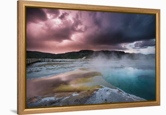 Lightining Illuminates The Sunset Sky Over Biscuit Basin, Yellowstone National Park-Bryan Jolley-Framed Premier Image Canvas