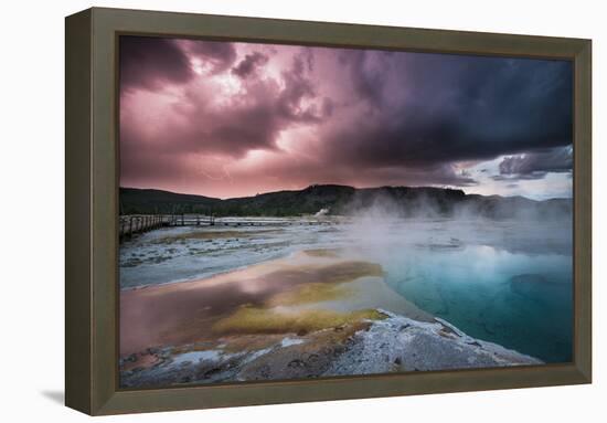 Lightining Illuminates The Sunset Sky Over Biscuit Basin, Yellowstone National Park-Bryan Jolley-Framed Premier Image Canvas