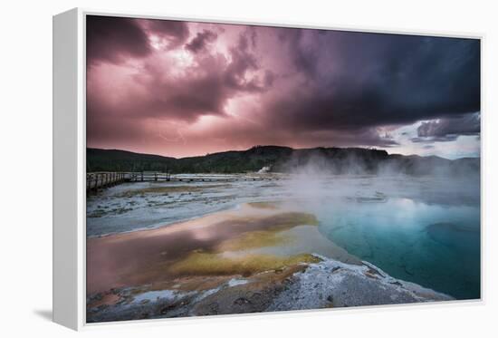 Lightining Illuminates The Sunset Sky Over Biscuit Basin, Yellowstone National Park-Bryan Jolley-Framed Premier Image Canvas