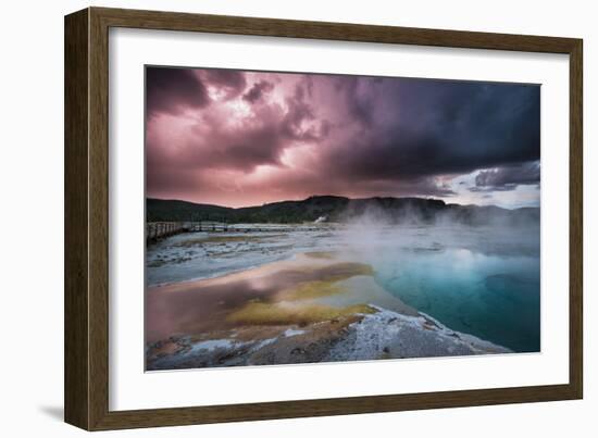 Lightining Illuminates The Sunset Sky Over Biscuit Basin, Yellowstone National Park-Bryan Jolley-Framed Photographic Print