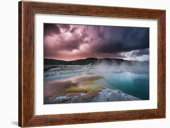 Lightining Illuminates The Sunset Sky Over Biscuit Basin, Yellowstone National Park-Bryan Jolley-Framed Photographic Print