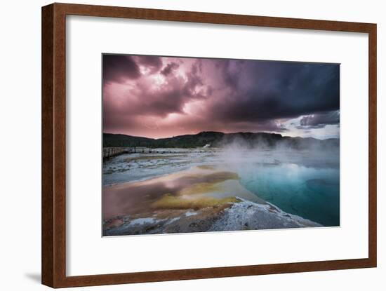 Lightining Illuminates The Sunset Sky Over Biscuit Basin, Yellowstone National Park-Bryan Jolley-Framed Photographic Print