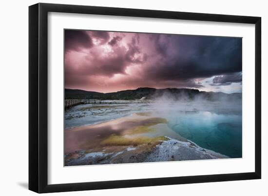 Lightining Illuminates The Sunset Sky Over Biscuit Basin, Yellowstone National Park-Bryan Jolley-Framed Photographic Print