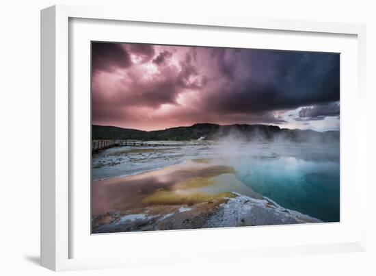 Lightining Illuminates The Sunset Sky Over Biscuit Basin, Yellowstone National Park-Bryan Jolley-Framed Photographic Print