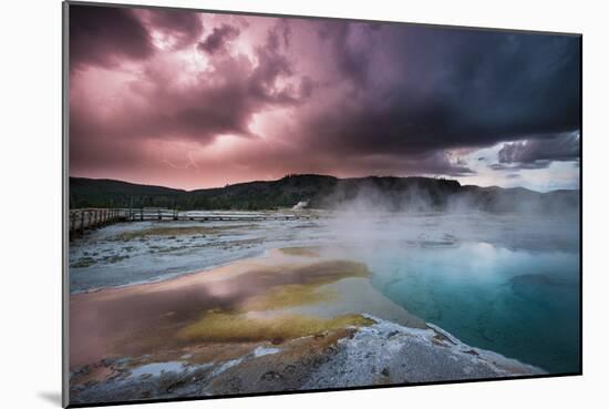 Lightining Illuminates The Sunset Sky Over Biscuit Basin, Yellowstone National Park-Bryan Jolley-Mounted Photographic Print