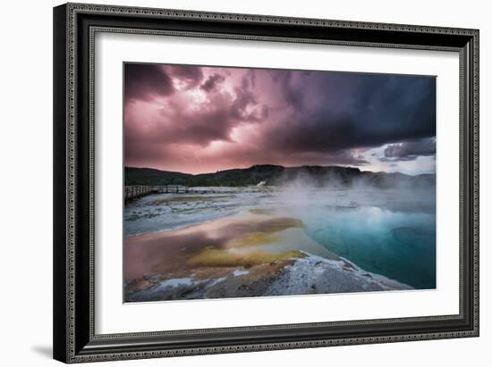 Lightining Illuminates The Sunset Sky Over Biscuit Basin, Yellowstone National Park-Bryan Jolley-Framed Photographic Print