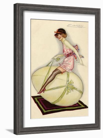 Lightly-Dressed Girl Riding an Egg-Luciano Achille-Framed Art Print