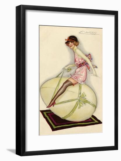 Lightly-Dressed Girl Riding an Egg-Luciano Achille-Framed Art Print