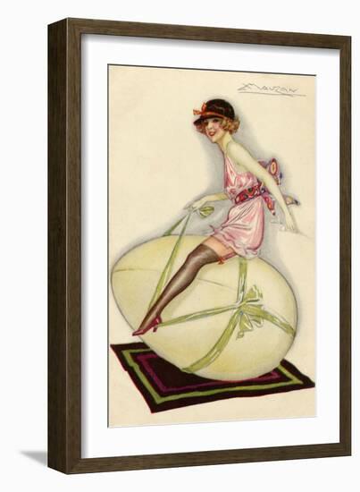 Lightly-Dressed Girl Riding an Egg-Luciano Achille-Framed Art Print