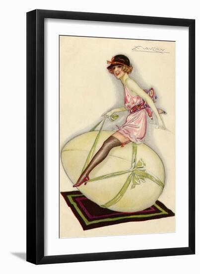 Lightly-Dressed Girl Riding an Egg-Luciano Achille-Framed Art Print