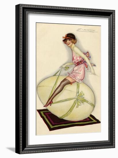 Lightly-Dressed Girl Riding an Egg-Luciano Achille-Framed Art Print