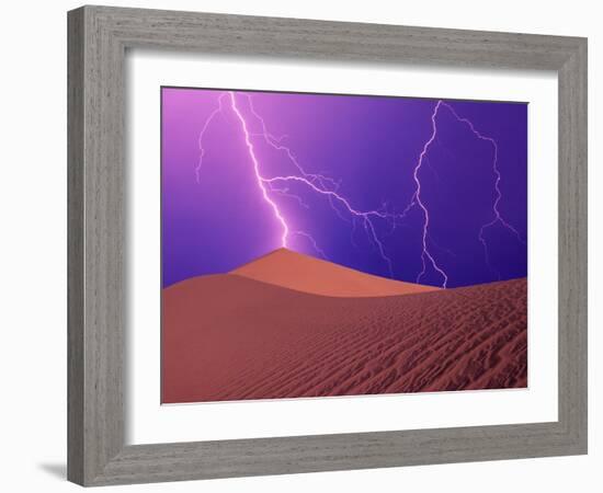 Lightning Bolts Striking Sand Dunes, Death Valley National Park, California, USA-Steve Satushek-Framed Photographic Print