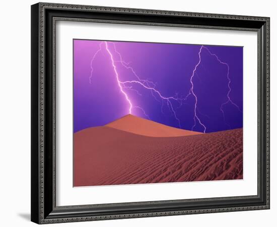 Lightning Bolts Striking Sand Dunes, Death Valley National Park, California, USA-Steve Satushek-Framed Photographic Print