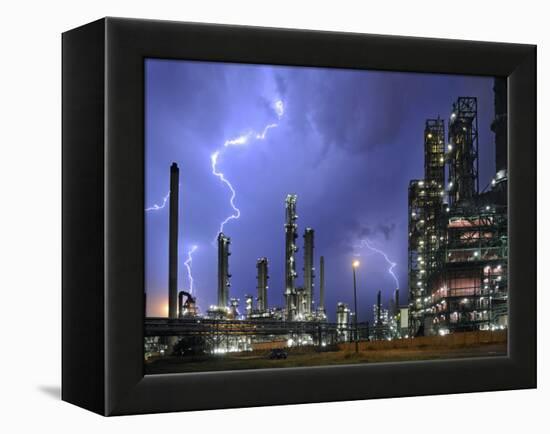 Lightning During Thunderstorm Above Petrochemical Industry in the Antwerp Harbour, Belgium-Philippe Clement-Framed Premier Image Canvas