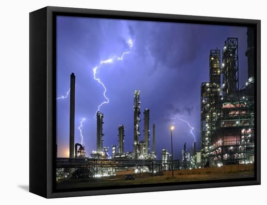 Lightning During Thunderstorm Above Petrochemical Industry in the Antwerp Harbour, Belgium-Philippe Clement-Framed Premier Image Canvas