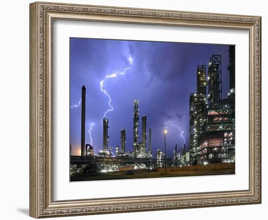 Lightning During Thunderstorm Above Petrochemical Industry in the Antwerp Harbour, Belgium-Philippe Clement-Framed Photographic Print