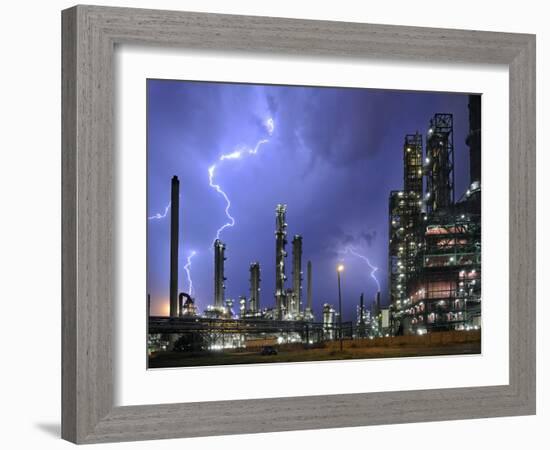 Lightning During Thunderstorm Above Petrochemical Industry in the Antwerp Harbour, Belgium-Philippe Clement-Framed Photographic Print