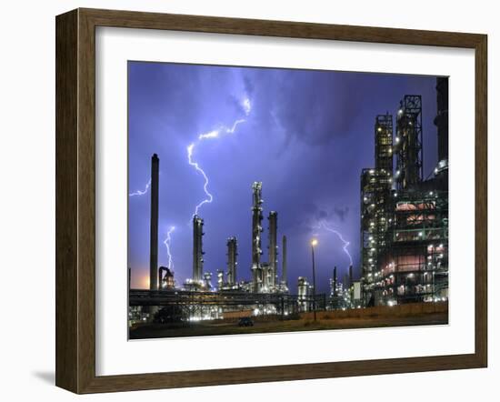 Lightning During Thunderstorm Above Petrochemical Industry in the Antwerp Harbour, Belgium-Philippe Clement-Framed Photographic Print