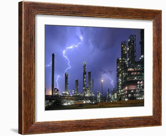 Lightning During Thunderstorm Above Petrochemical Industry in the Antwerp Harbour, Belgium-Philippe Clement-Framed Photographic Print
