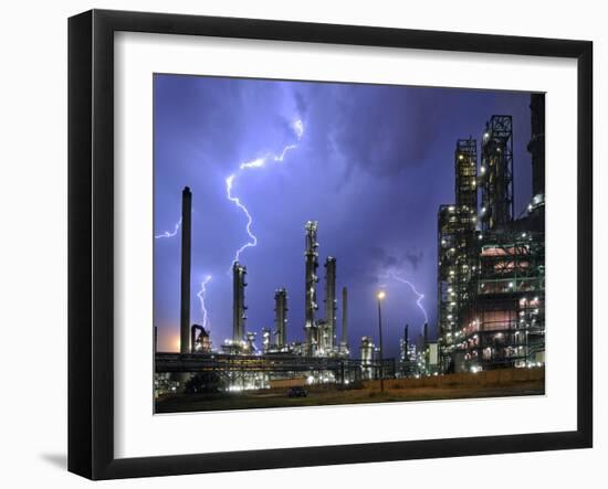 Lightning During Thunderstorm Above Petrochemical Industry in the Antwerp Harbour, Belgium-Philippe Clement-Framed Photographic Print