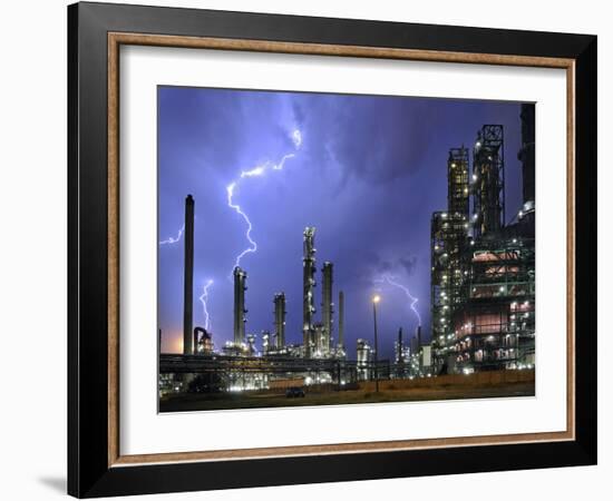 Lightning During Thunderstorm Above Petrochemical Industry in the Antwerp Harbour, Belgium-Philippe Clement-Framed Photographic Print