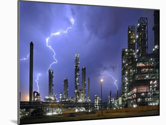 Lightning During Thunderstorm Above Petrochemical Industry in the Antwerp Harbour, Belgium-Philippe Clement-Mounted Photographic Print