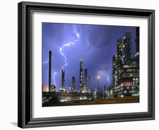 Lightning During Thunderstorm Above Petrochemical Industry in the Antwerp Harbour, Belgium-Philippe Clement-Framed Photographic Print