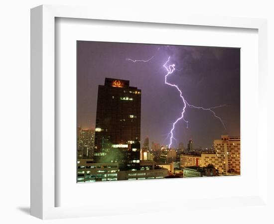 Lightning Flashes in the Sky of Bangkok-null-Framed Premium Photographic Print